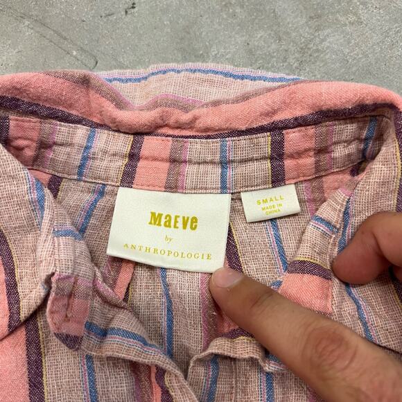 Maeve Anthropologie Vertical Striped Multicolor Lida Linen Long Sleeve Size S - Picture 5 of 6